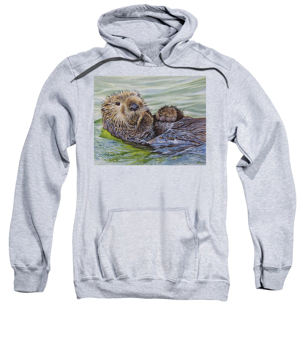 Otter Sweatshirt featuring the painting Sea Otter by Greg and Linda Halom
