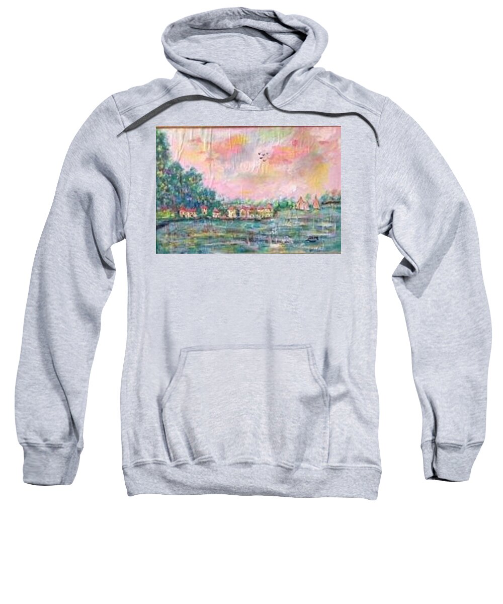 Seascape Sweatshirt featuring the painting Seascape showing pink sky by Sam Shaker
