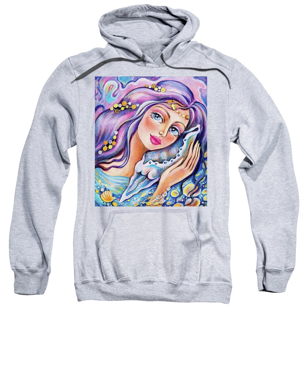 Woman And Sea Sweatshirt featuring the painting Seashell Reverie by Eva Campbell