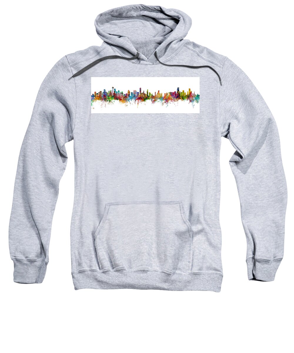 Miami Sweatshirt featuring the digital art Seattle, Honolulu and Miami Skylines Mashup by Michael Tompsett