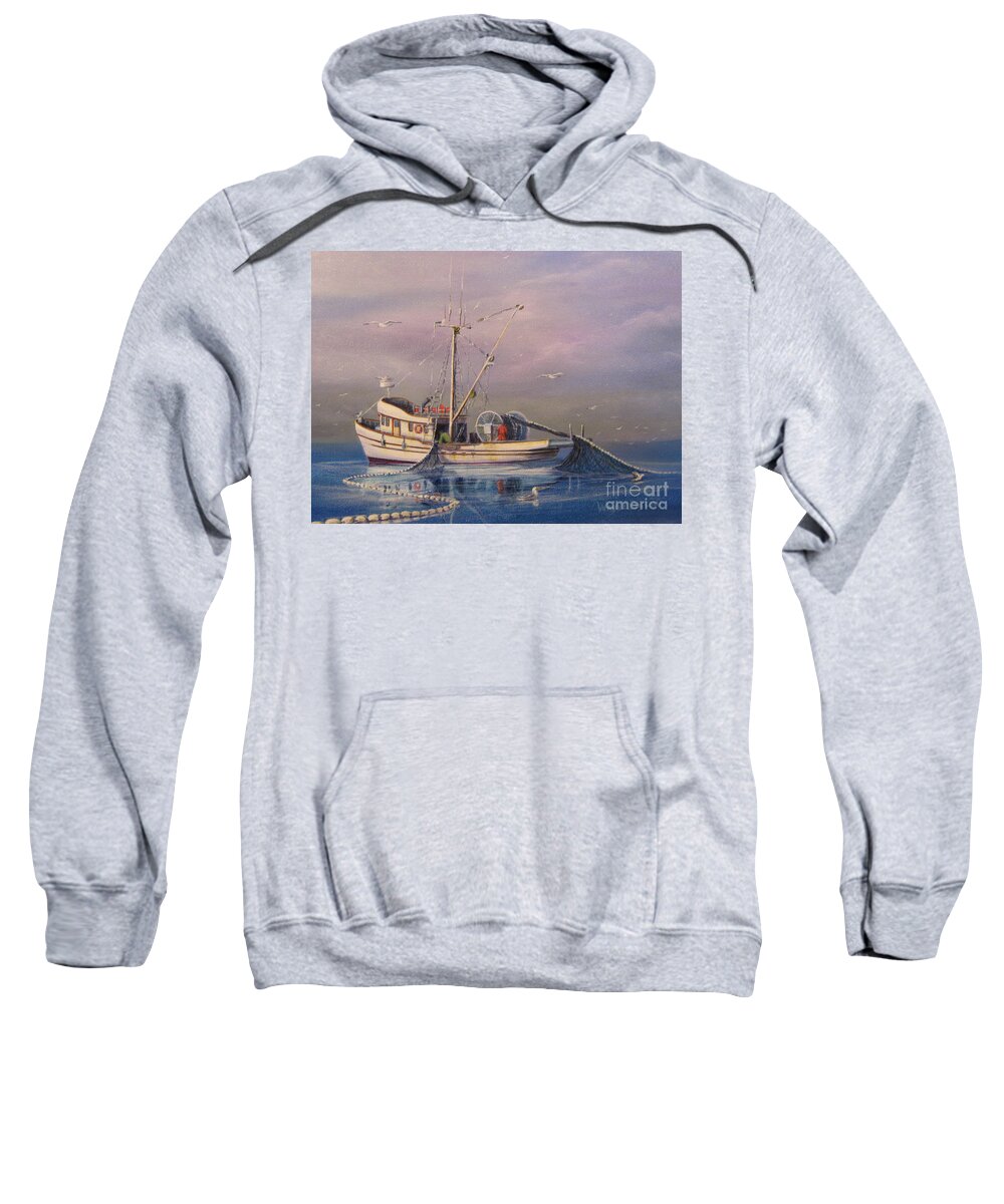 Seascape Sweatshirt featuring the painting Seiner Fishing Salmon by Wayne Enslow