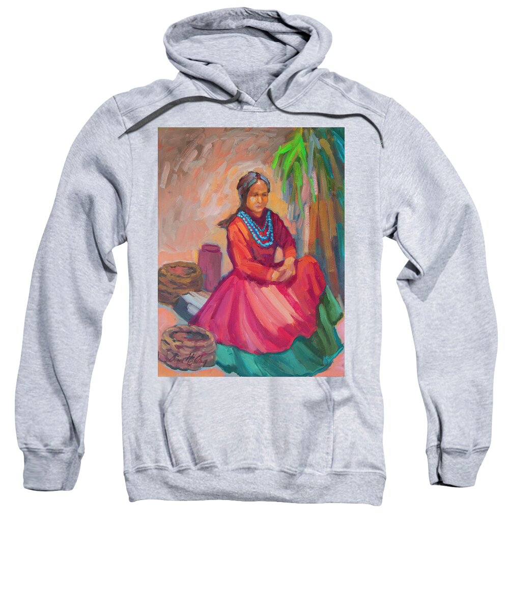Navajo Sweatshirt featuring the painting Selling Navajo Baskets by Diane McClary