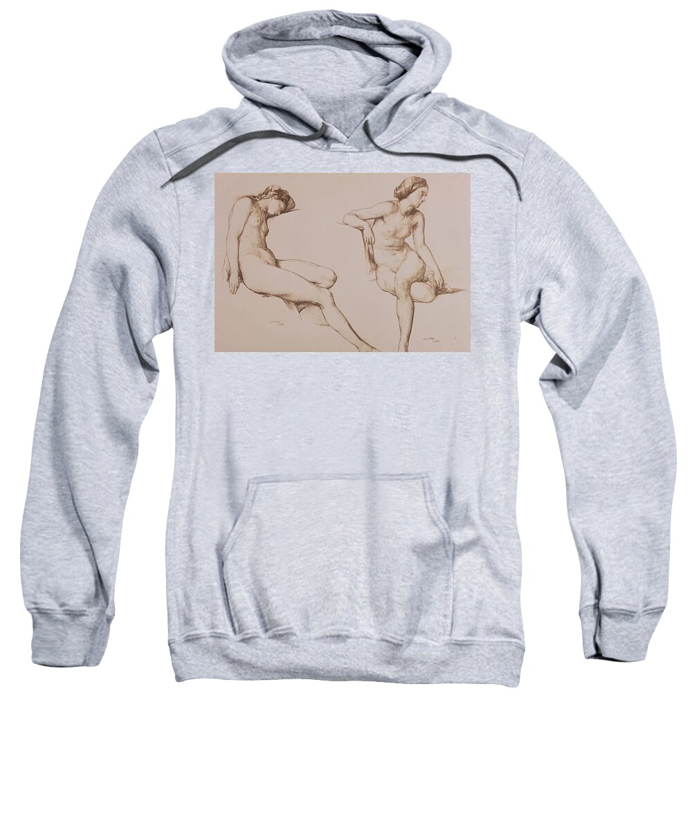 Sepia Sweatshirt featuring the drawing Sepia Drawing of Nude Woman by William Mulready