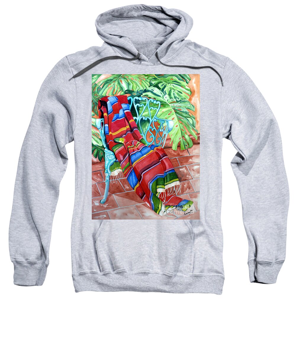 Serape Sweatshirt featuring the painting Serape on Wrought Iron Chair I by Kandyce Waltensperger