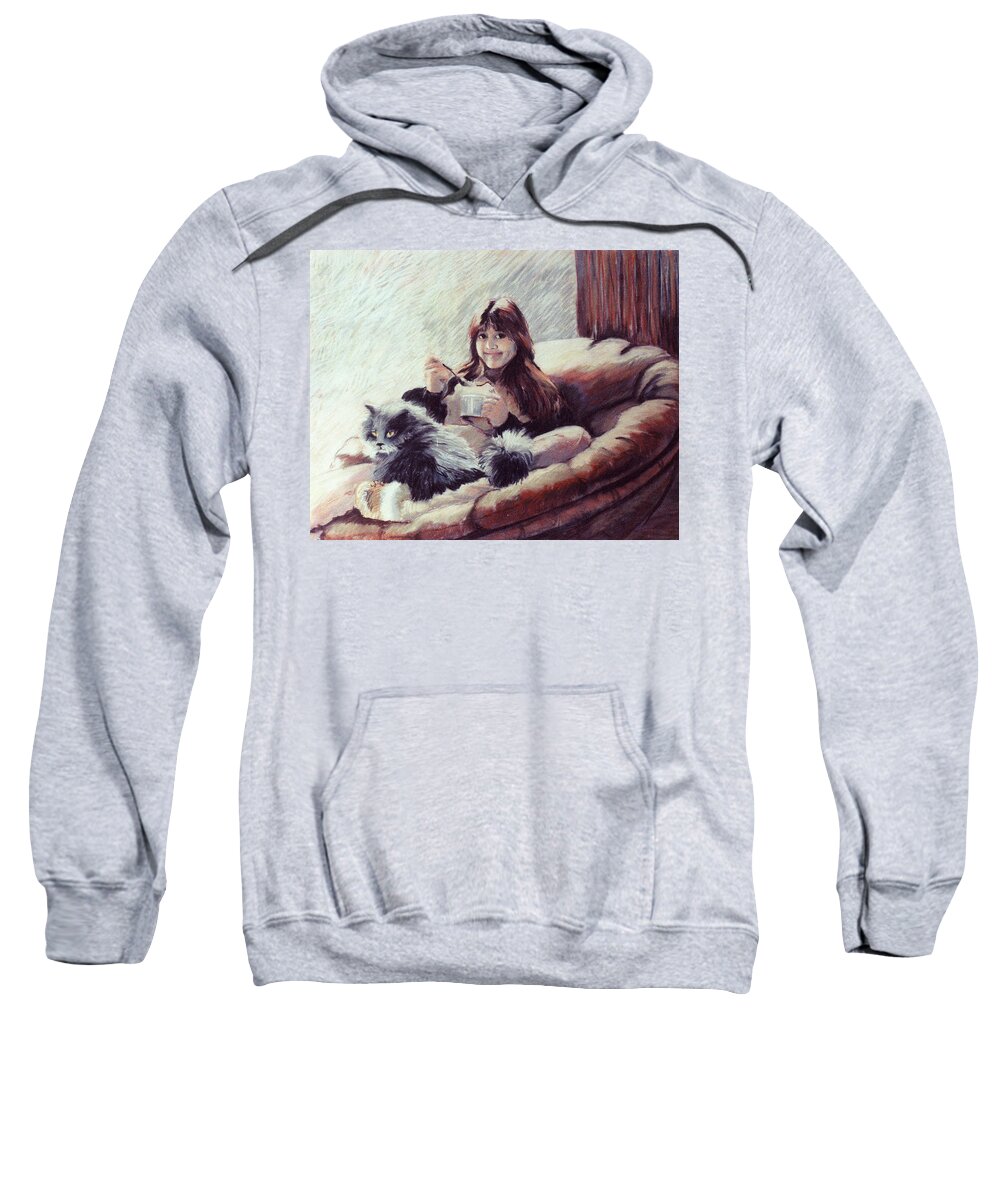 Portrait Sweatshirt featuring the painting Sharing ice cream by Synnove Pettersen