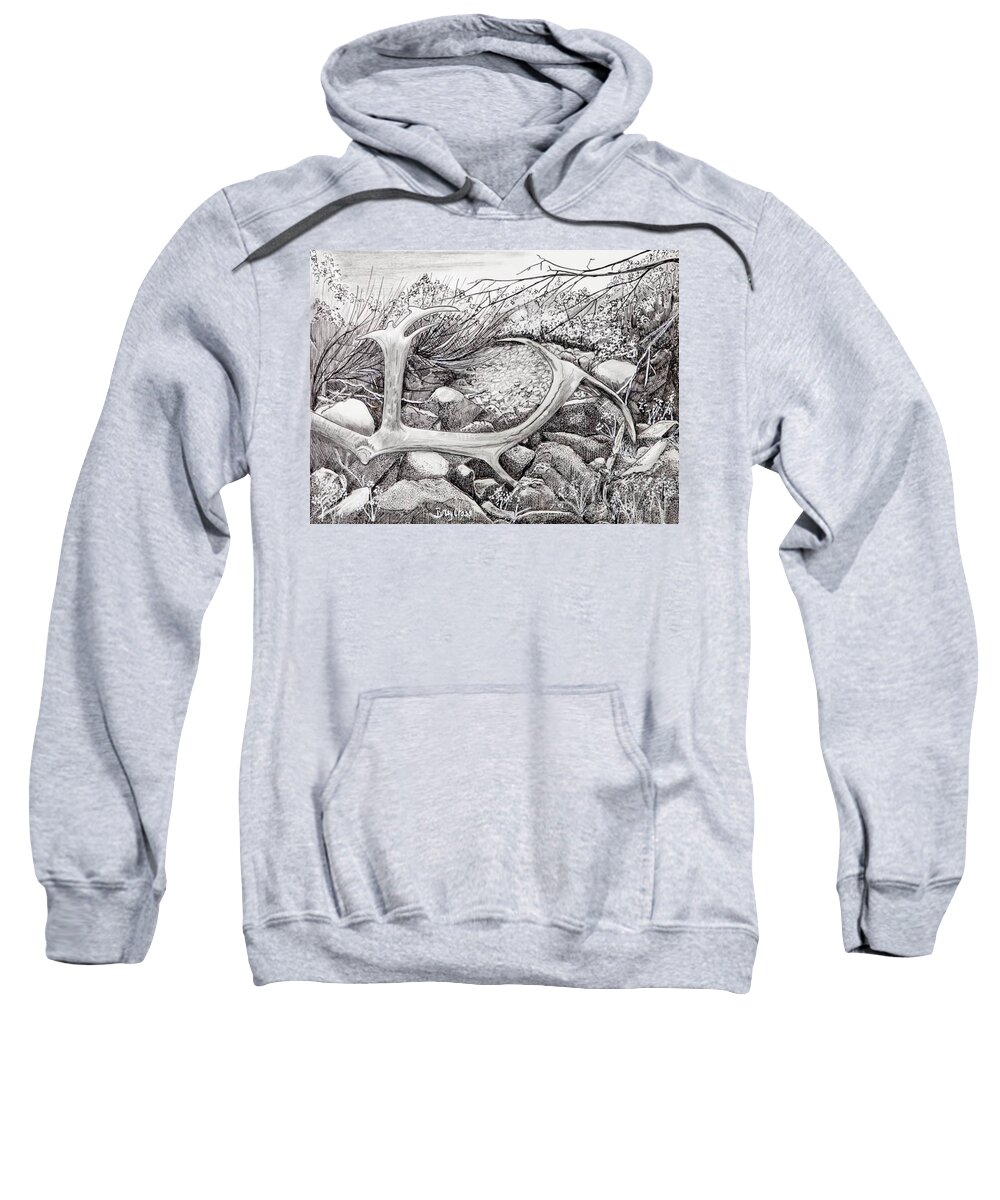 Gallery Sweatshirt featuring the drawing Shed Antler by Betsy Carlson Cross