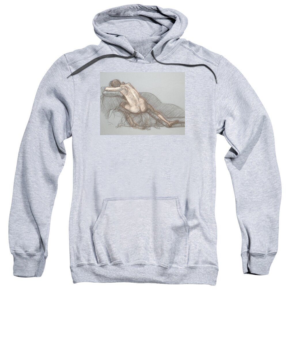 Realism Sweatshirt featuring the drawing Shelly Back View by Donelli DiMaria