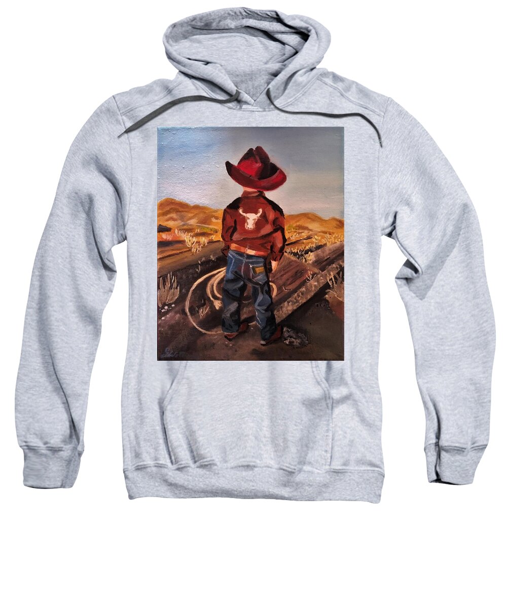 Cowboy Sweatshirt featuring the painting Sheriff Henry by Julie Wittwer