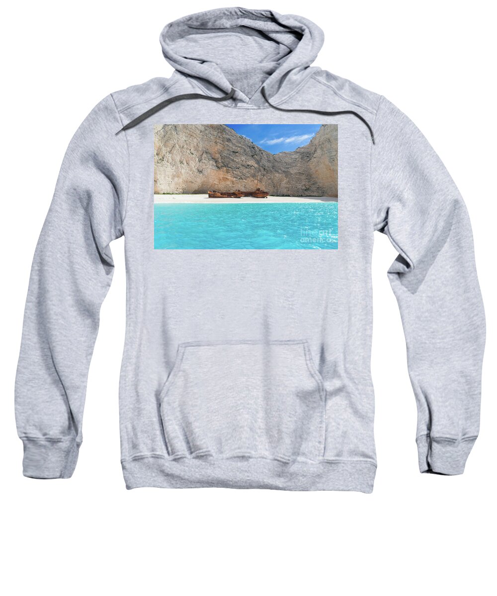 Navagio Sweatshirt featuring the photograph Shipwreak Beach by Anastasy Yarmolovich