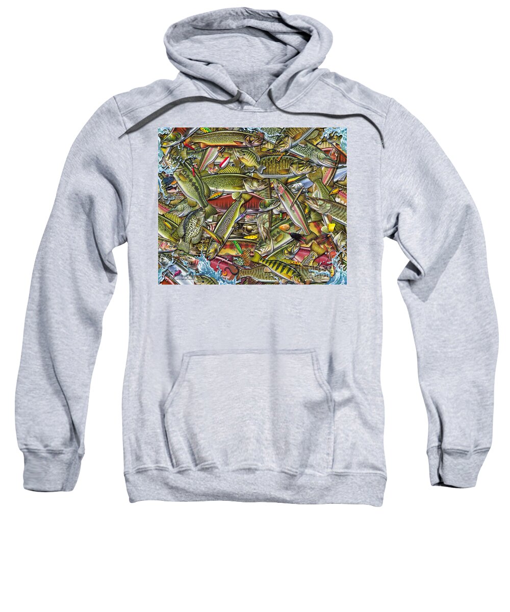 Jon Q Wright Sweatshirt featuring the painting Side Fish Collage by JQ Licensing
