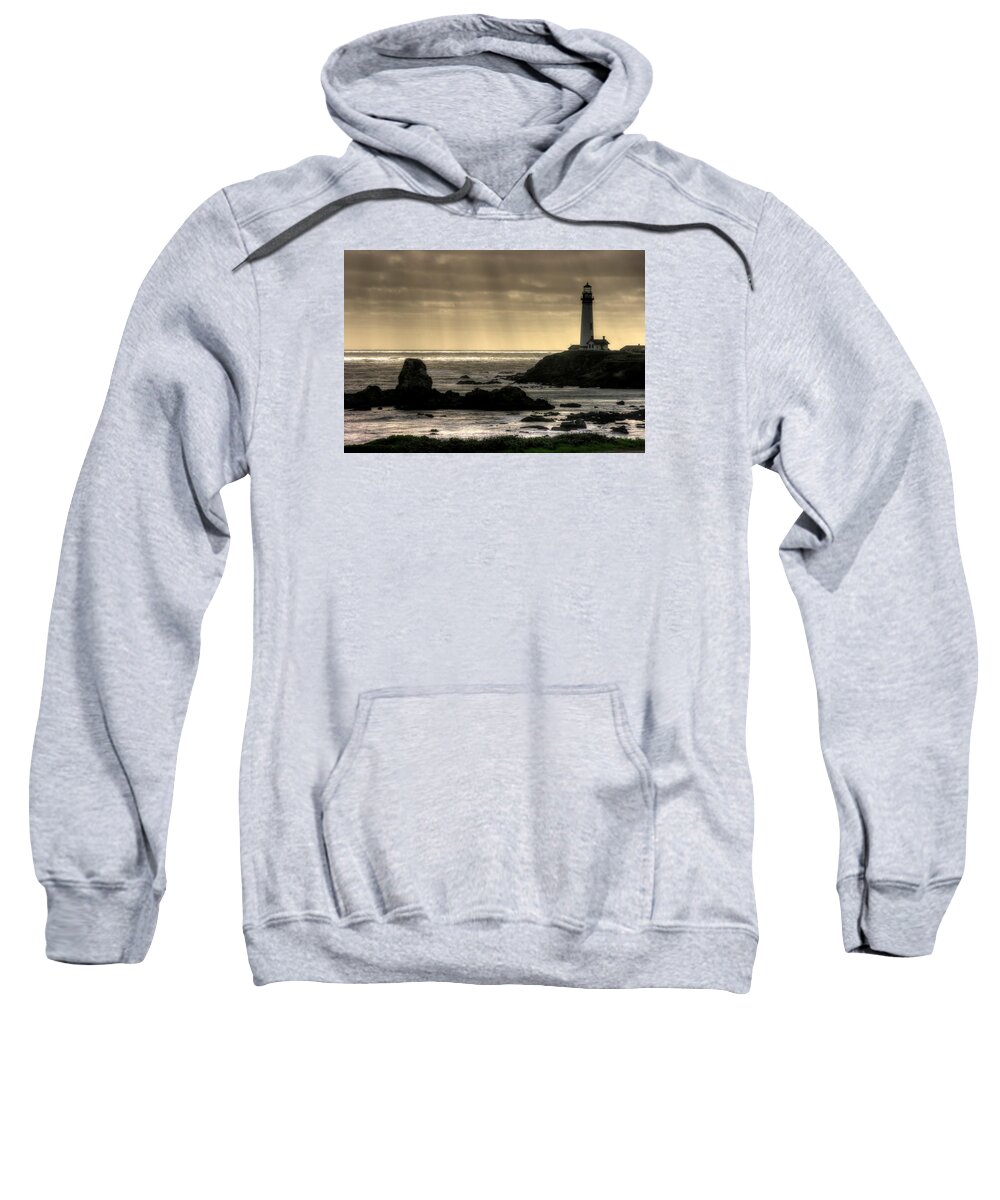 Pigeon Point Lighthouse Sweatshirt featuring the photograph Silhouette Sentinel - Pigeon Point Lighthouse - Central California Coast Spring by Michael Mazaika