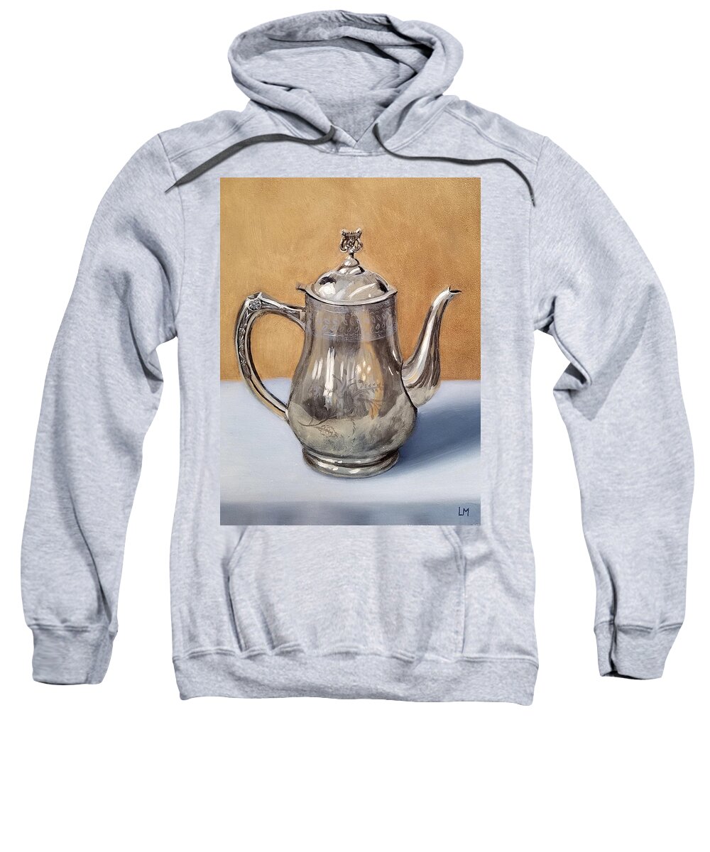 Oil Sweatshirt featuring the painting Silver Teapot by Linda Merchant