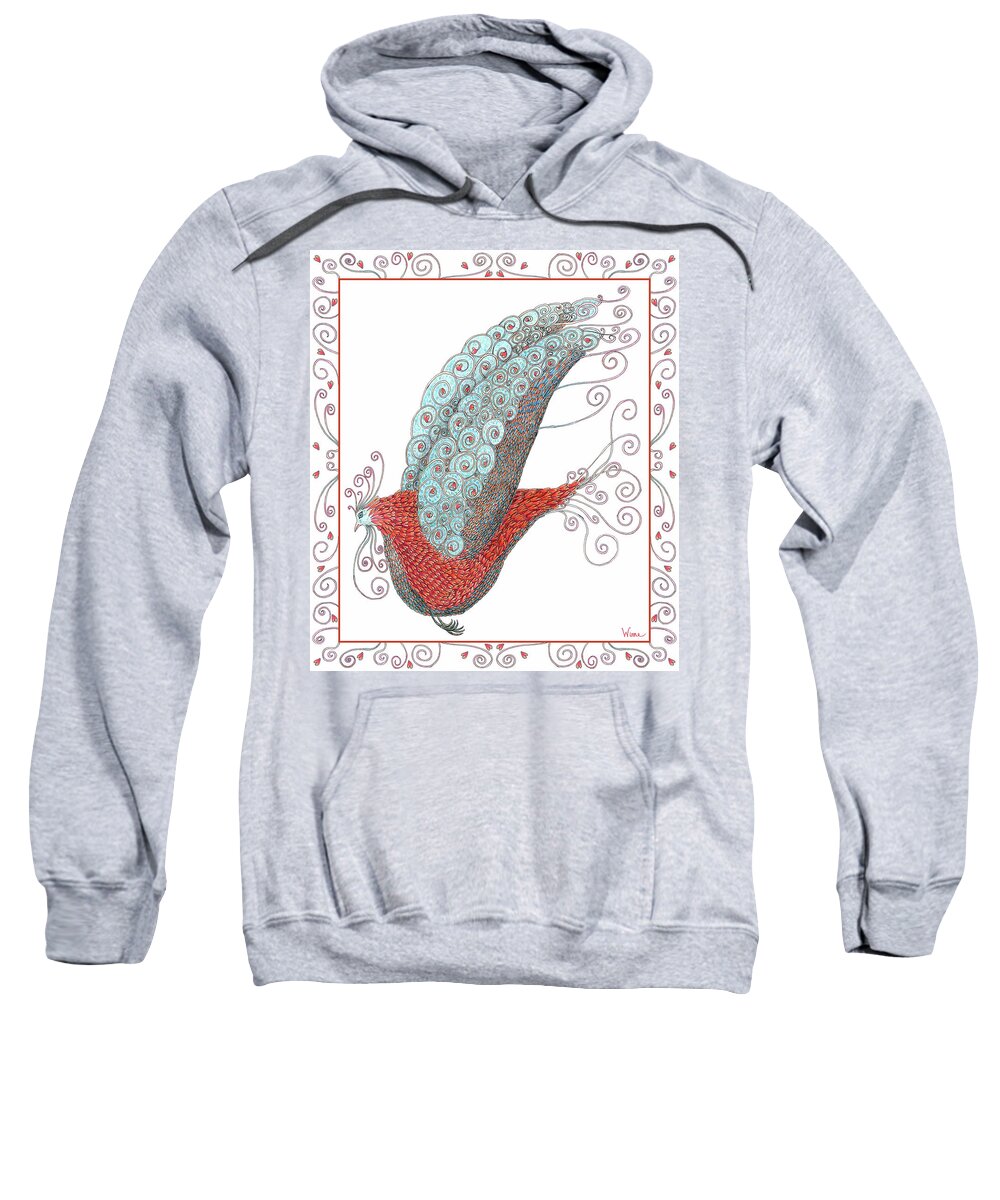 Lise Winne Sweatshirt featuring the mixed media Simon Lovey the Exotic Bird with border by Lise Winne