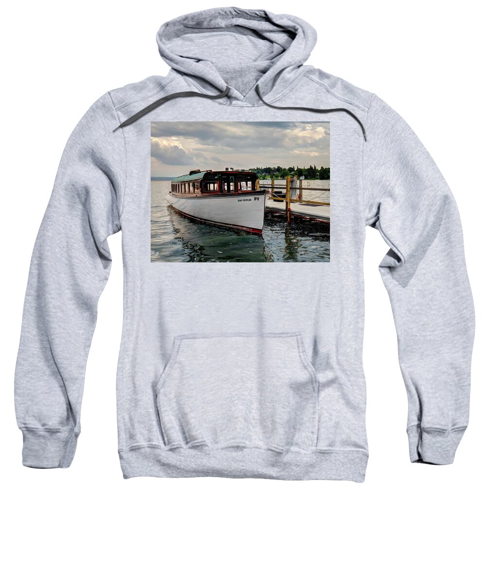 New York Sweatshirt featuring the photograph SkaneatelesMailboat by David Thompsen
