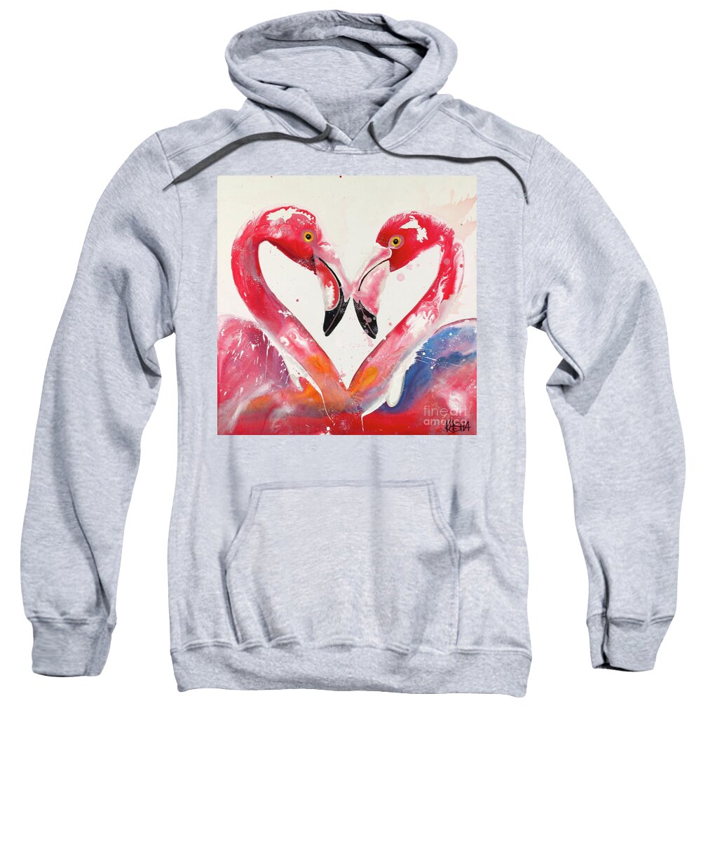 Flamingos Sweatshirt featuring the painting Sneak Beak by Kasha Ritter