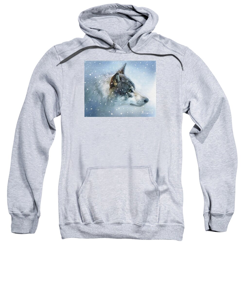 Wolf Art Sweatshirt featuring the painting Snow Eyes by Robert Foster