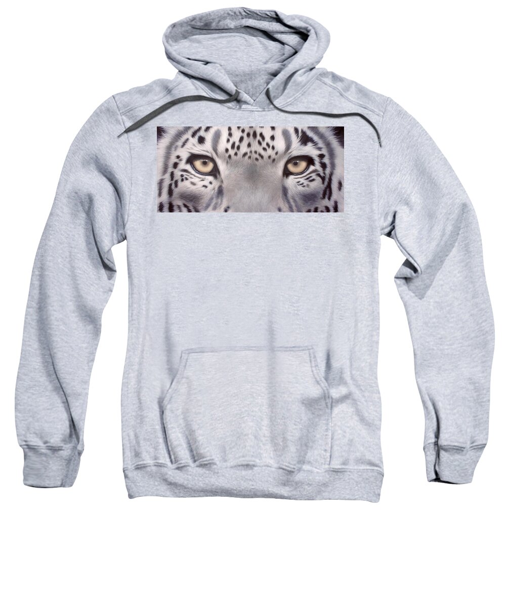 Snow Leopard Sweatshirt featuring the painting Snow Leopard Eyes Painting by Rachel Stribbling
