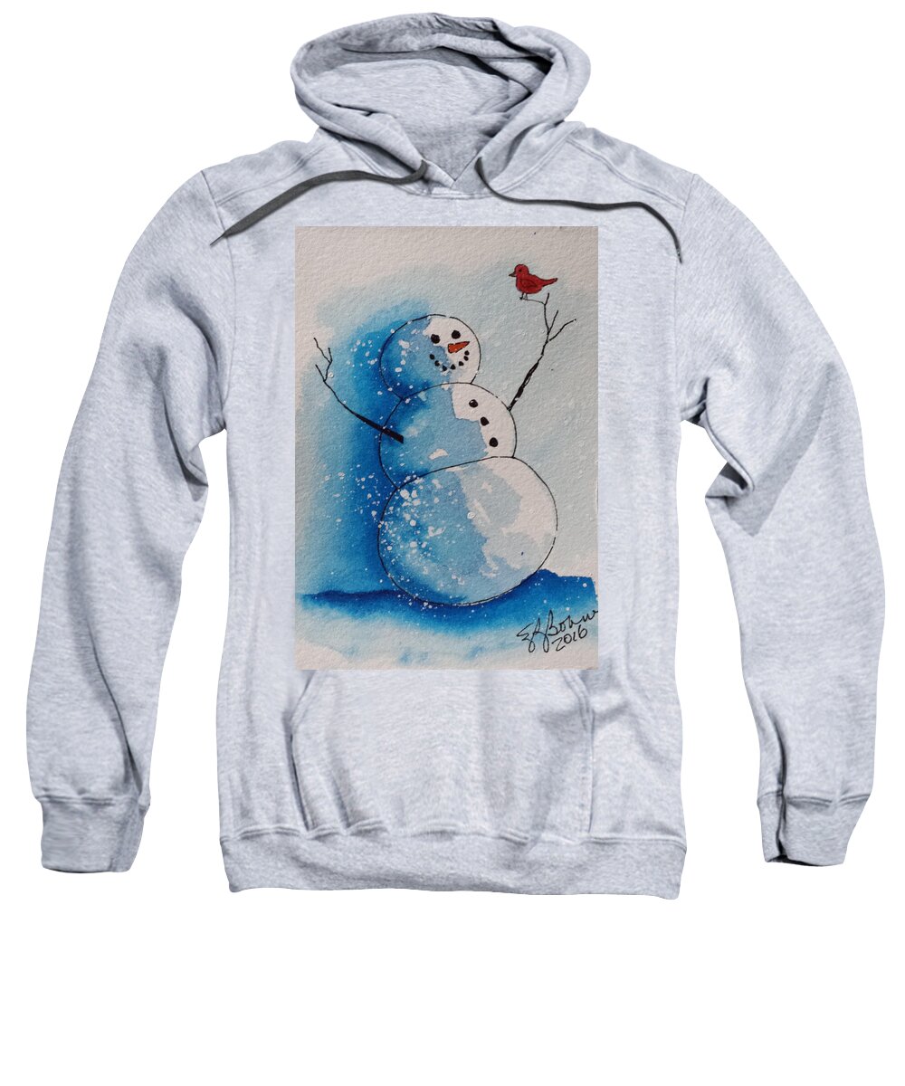 Snowman Sweatshirt featuring the painting Snowman 2016  3 by Elise Boam