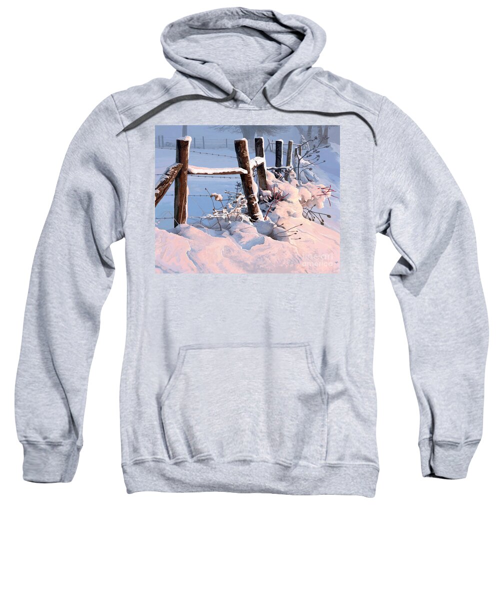 Frozen Sweatshirt featuring the painting Snowy Fence Line by Jackie Case