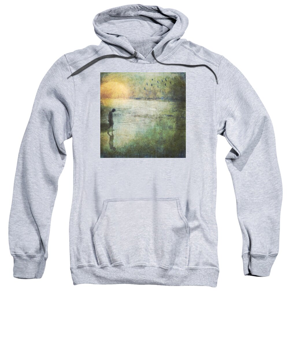 Digital Art Sweatshirt featuring the digital art Solitary--walking In Water by Melissa D Johnston