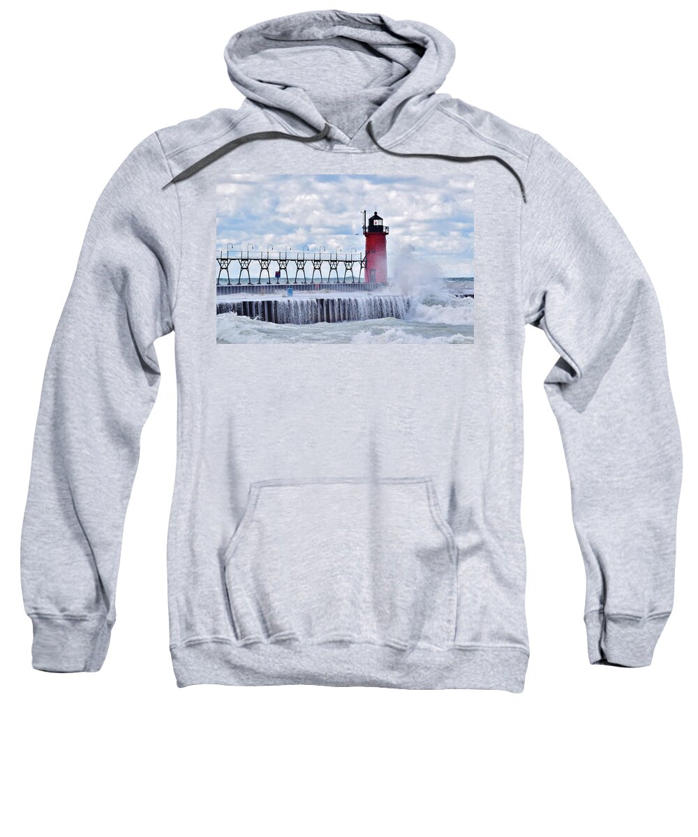 Michigan Sweatshirt featuring the photograph South Haven Lighthouse by Nicole Lloyd