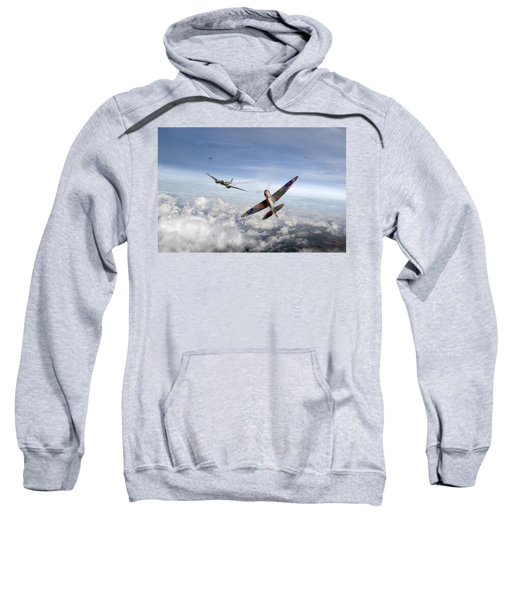 Spitfire Sweatshirt featuring the photograph Spitfire attacking Heinkel bomber by Gary Eason