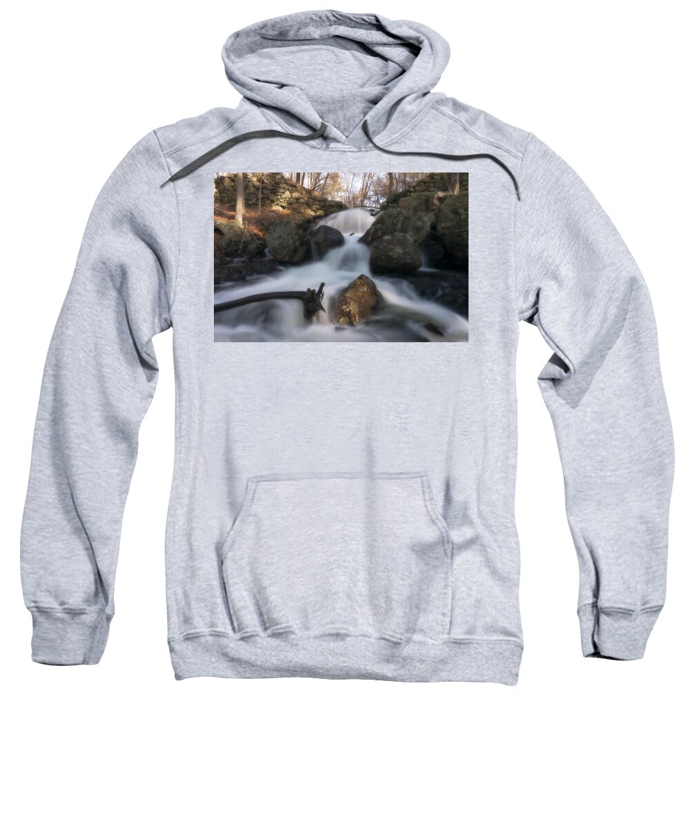 Dreamy Split Splits Divide Water Secret Fall Falls Waterfall Waterfalls Dream Nature Outside Natural Outdoors Stonewall Stone Wall Boulder Rocks Trees Woods Forest Soft Long Exposure Rutland Ma Mass Massachusetts New England Newengland Brian Hale Brianhalephoto Sweatshirt featuring the photograph Splits dreamy by Brian Hale