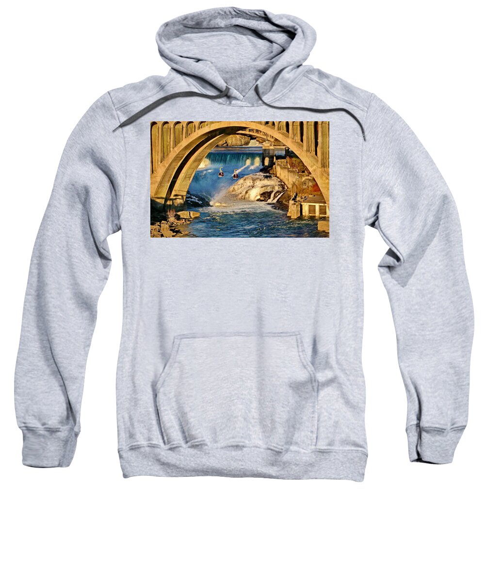 Arch Sweatshirt featuring the digital art Spokane Monroe Street Bridge by Russ Harris