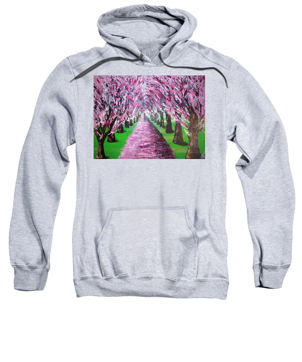 Trees Sweatshirt featuring the painting Spring Path by Mandy Joy