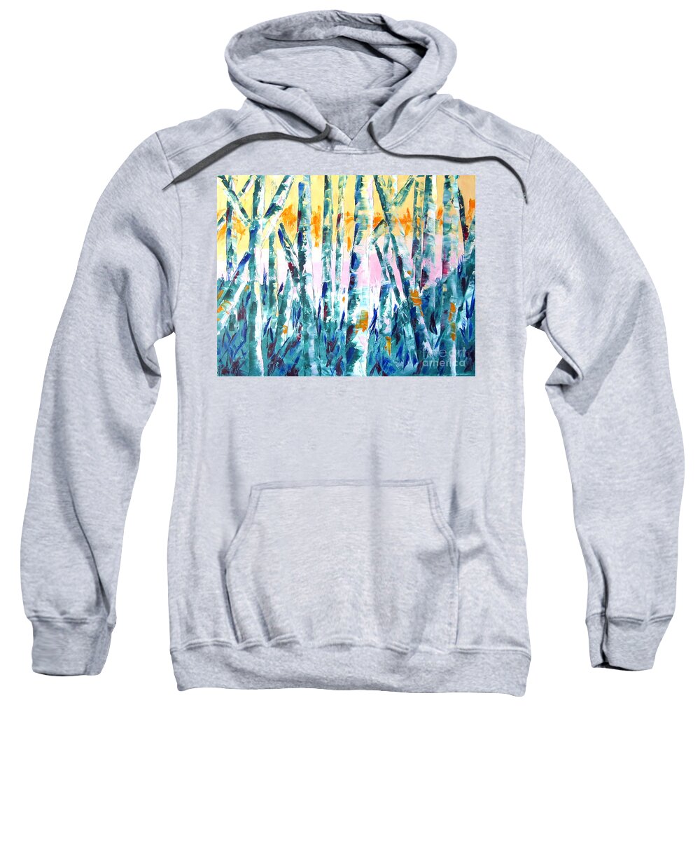 Unique Pallet Knife Painting Sweatshirt featuring the painting Springtime in theWoods Pallet Knife Painting by Lisa Boyd