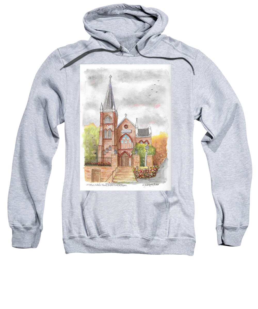 St. Peter's Catholic Church Sweatshirt featuring the painting St. Peter's Catholic Church, Harpers Ferry, West Virginia by Carlos G Groppa