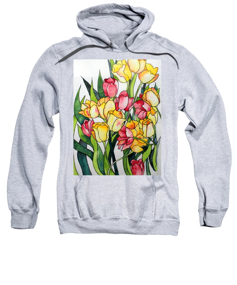 Tulips Sweatshirt featuring the painting Stained Glass Tulips Watercolor by Kimberly Walker