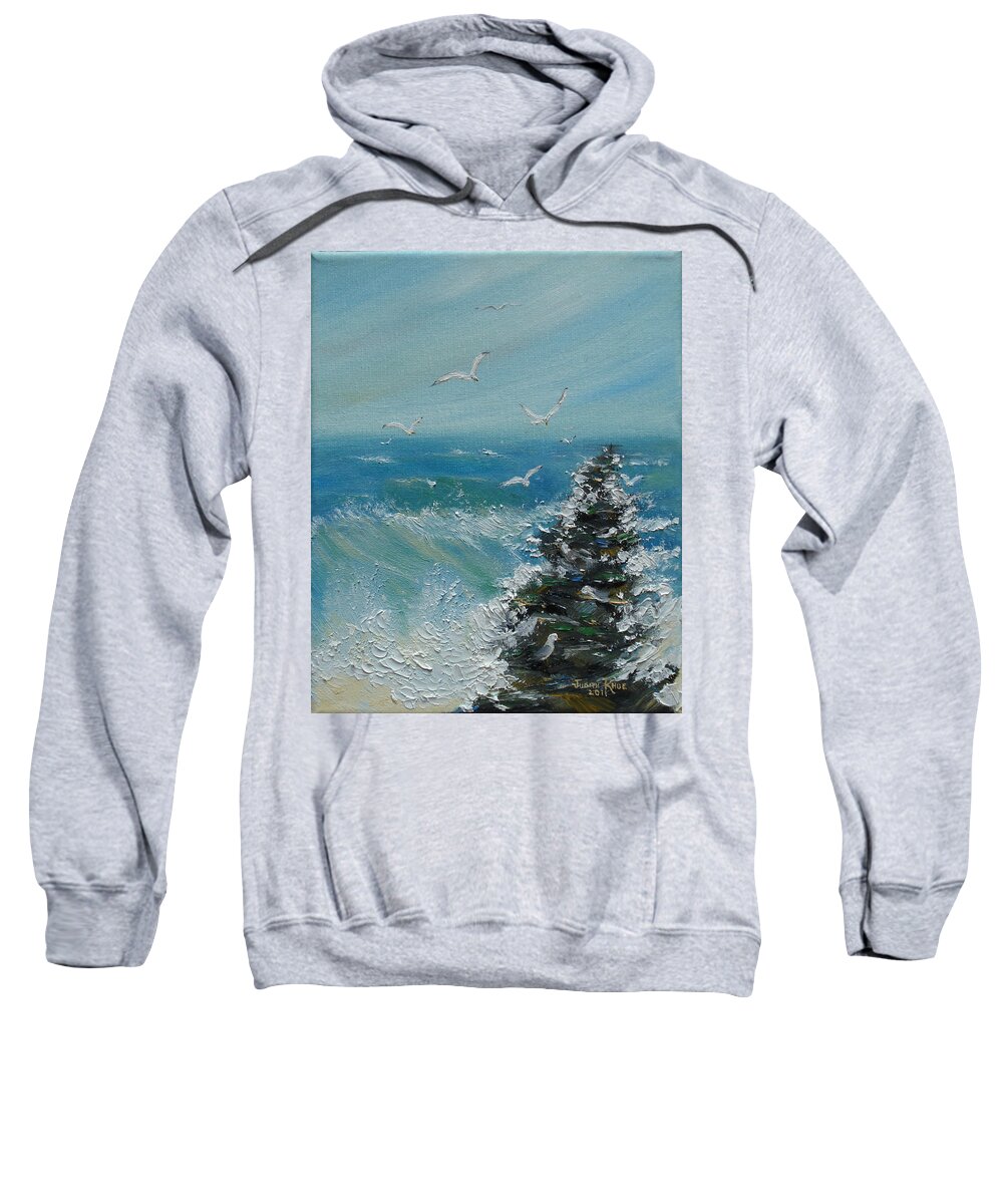 Seagulls Sweatshirt featuring the painting Stalwart Seagulls by Judith Rhue