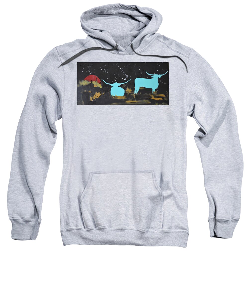 Longhorn Cattle Sweatshirt featuring the painting Star Grazing by Susan Voidets