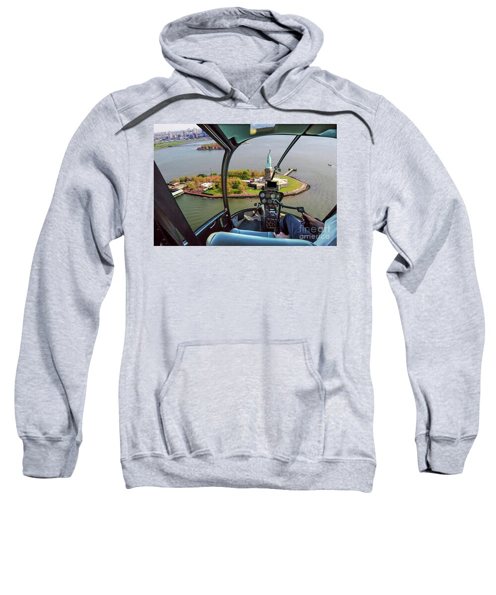 Statue Of Liberty Sweatshirt featuring the photograph Statue of Liberty Helicopter by Benny Marty