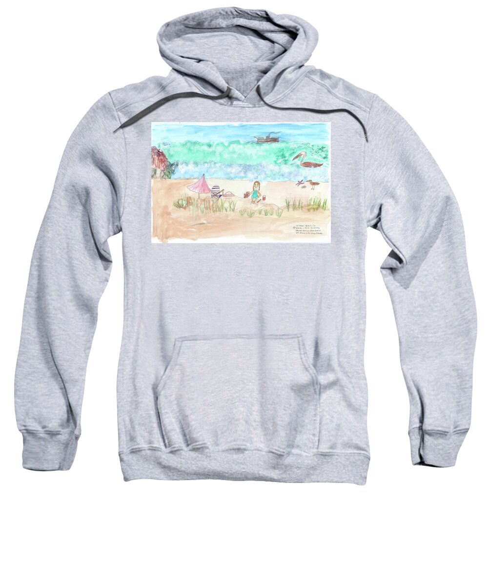 Pelican Sweatshirt featuring the painting Stinson Beach by Helen Holden-Gladsky
