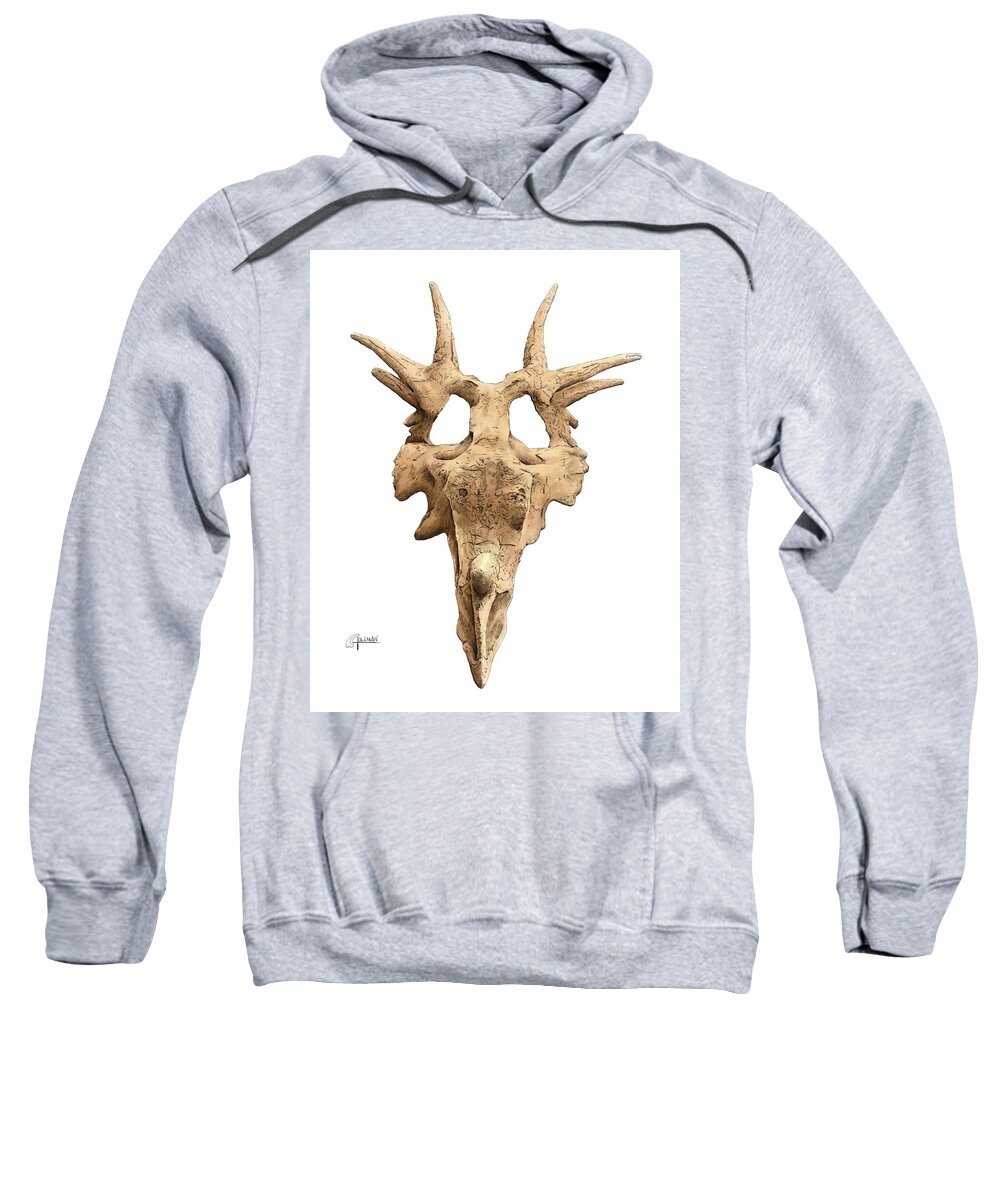 Styracosaur Sweatshirt featuring the digital art Styracosaur Skull by Rick Adleman