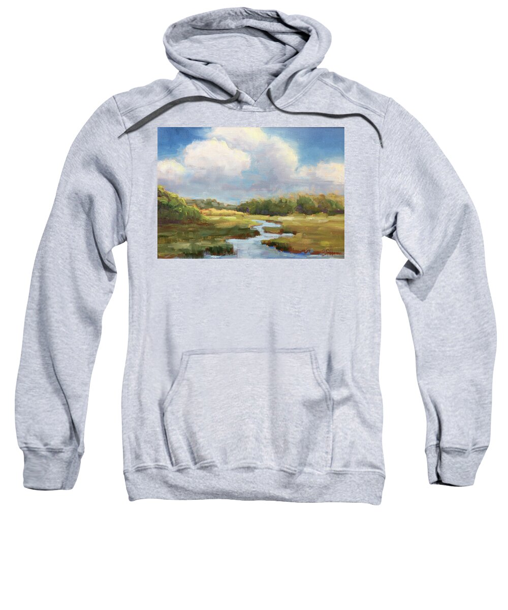 Sunny Clouds Sweatshirt featuring the painting Summer Marsh Colors by Barbara Hageman