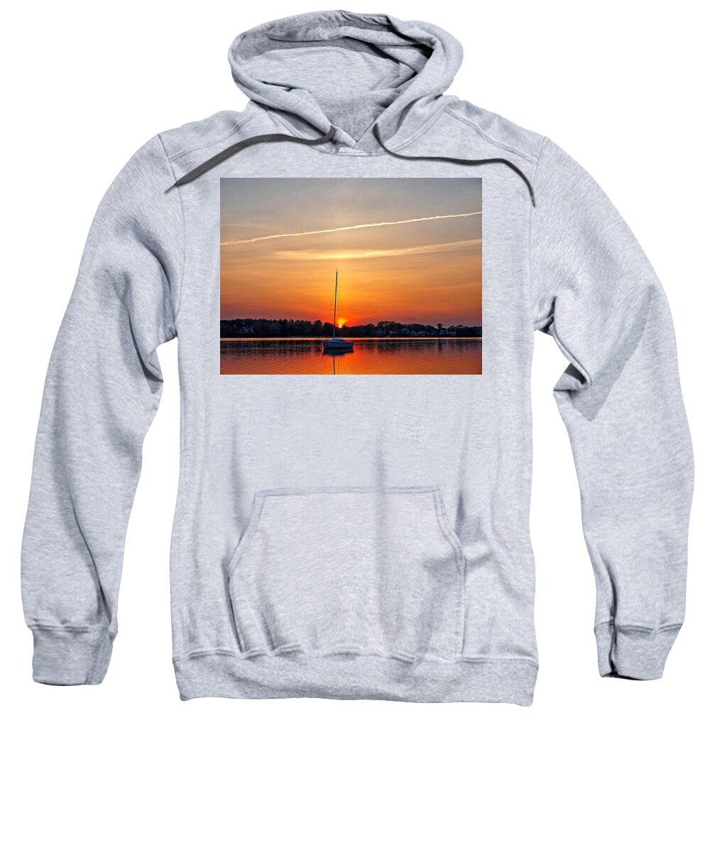 Sail Boat Sweatshirt featuring the photograph Summer Sunset at Anchor by Bruce Gannon