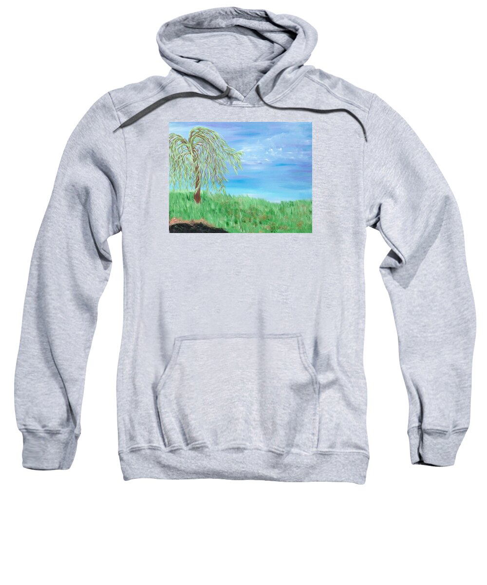 Willow Sweatshirt featuring the painting Summer Willow by Angie Butler