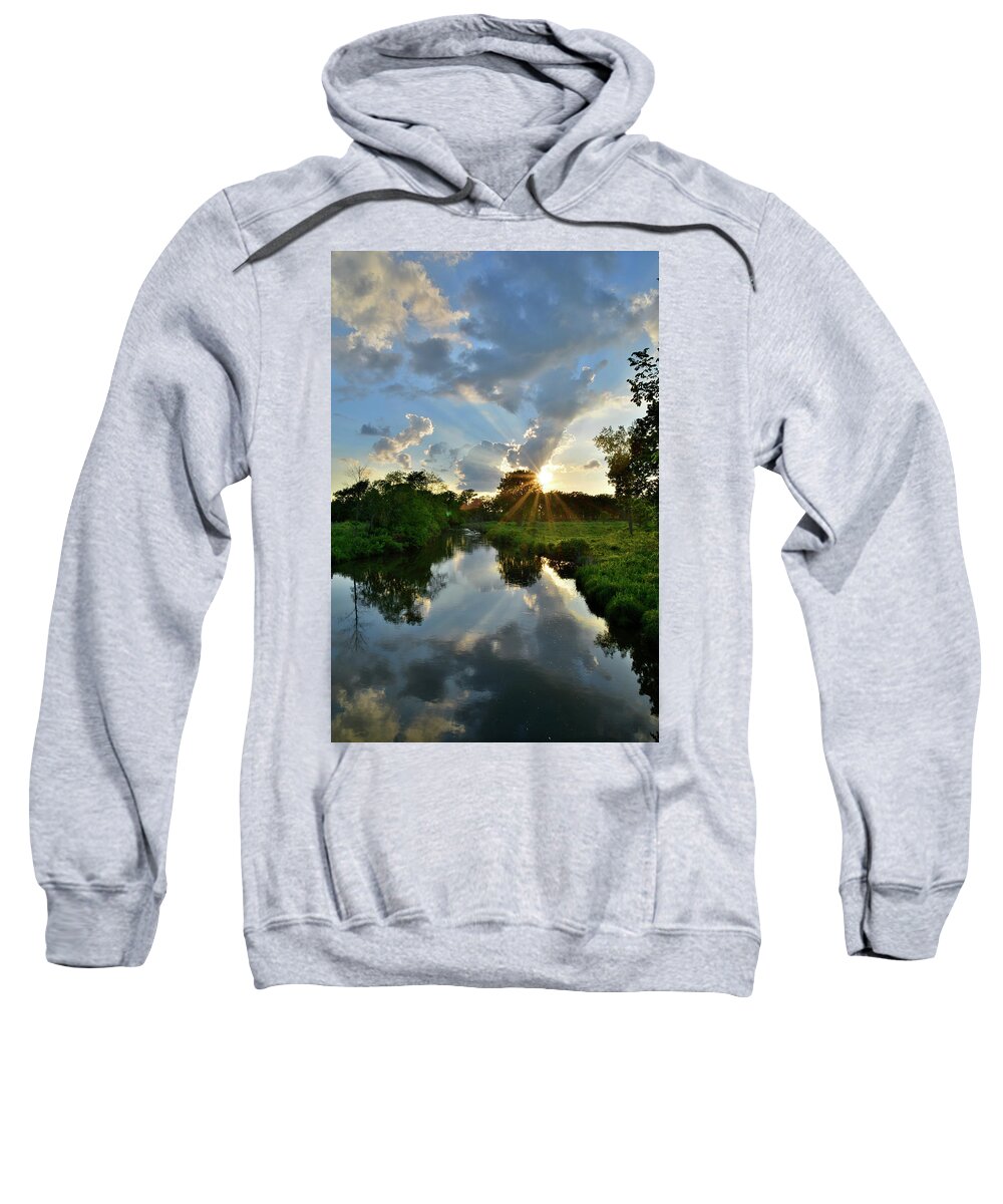 Glacial Park Sweatshirt featuring the photograph Sun Breaks Through at Sunset in Glacial Park by Ray Mathis