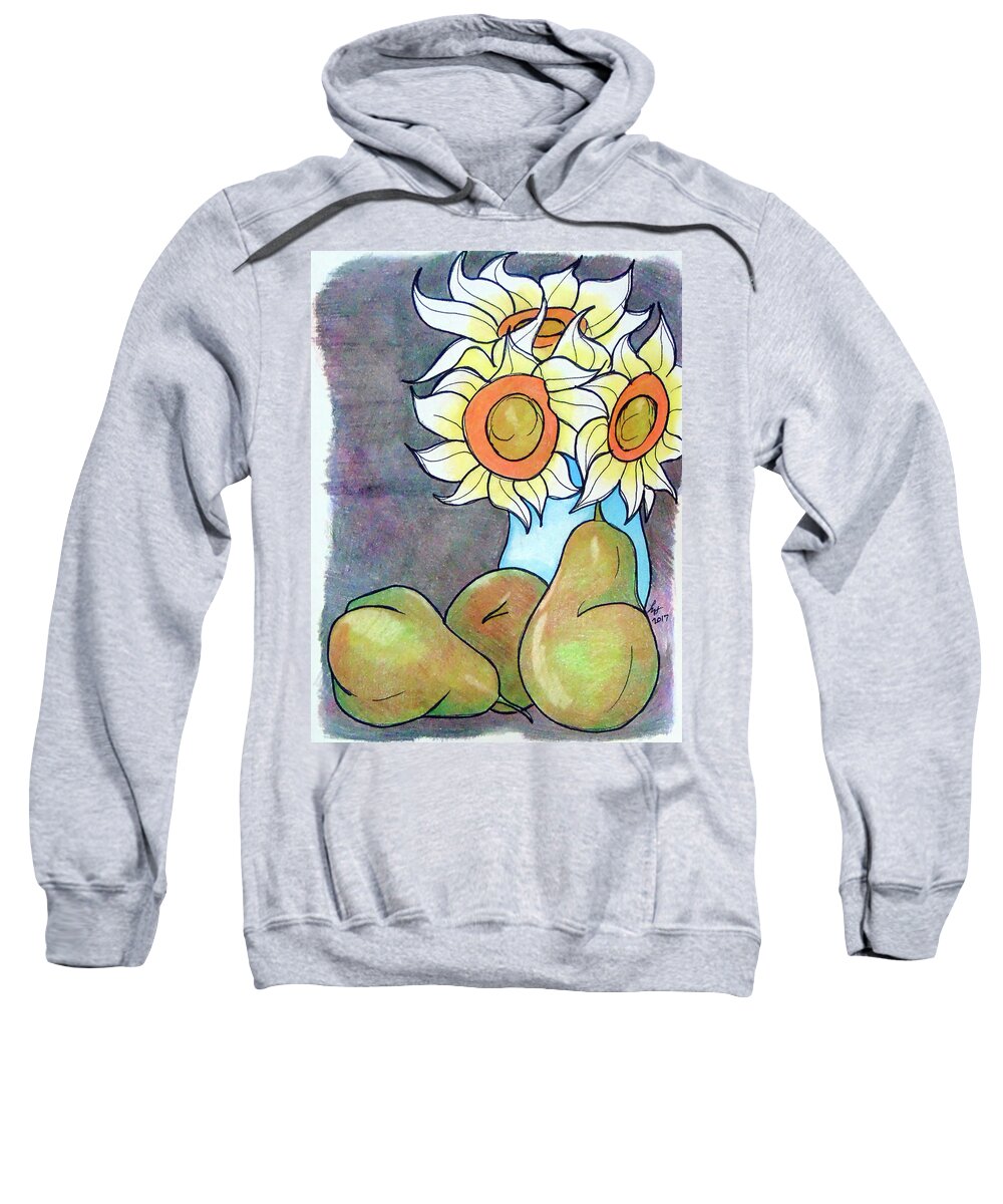 Sunflowers Sweatshirt featuring the drawing Sunflowers and pears by Loretta Nash