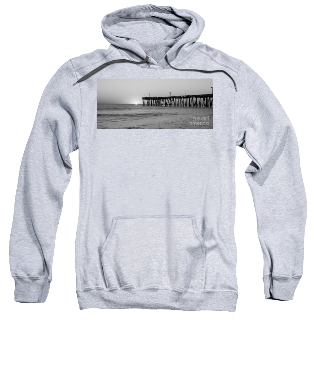 Nags Head Fishing Pier Sweatshirt featuring the photograph Sunrise in North Carolina Outer Banks BW by Michael Ver Sprill