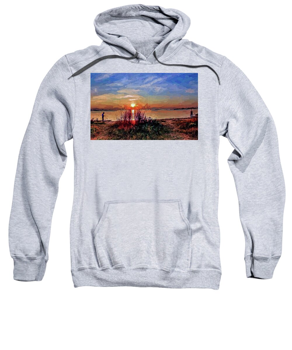 Fisherman Sweatshirt featuring the photograph Sunset Fishermen by Jerry Gammon