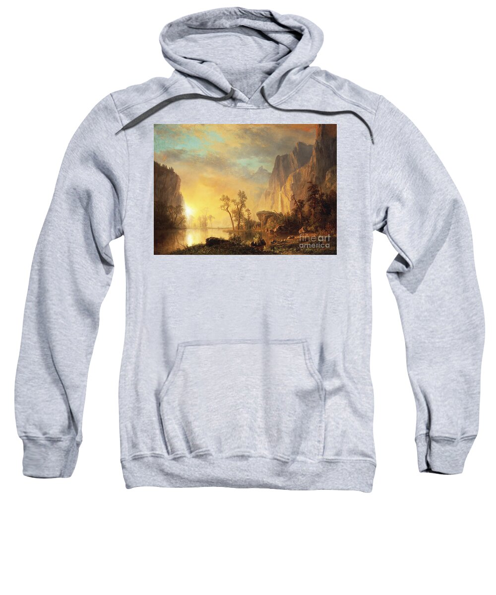 Bierstadt Sweatshirt featuring the painting Sunset in the Rockies by Albert Bierstadt