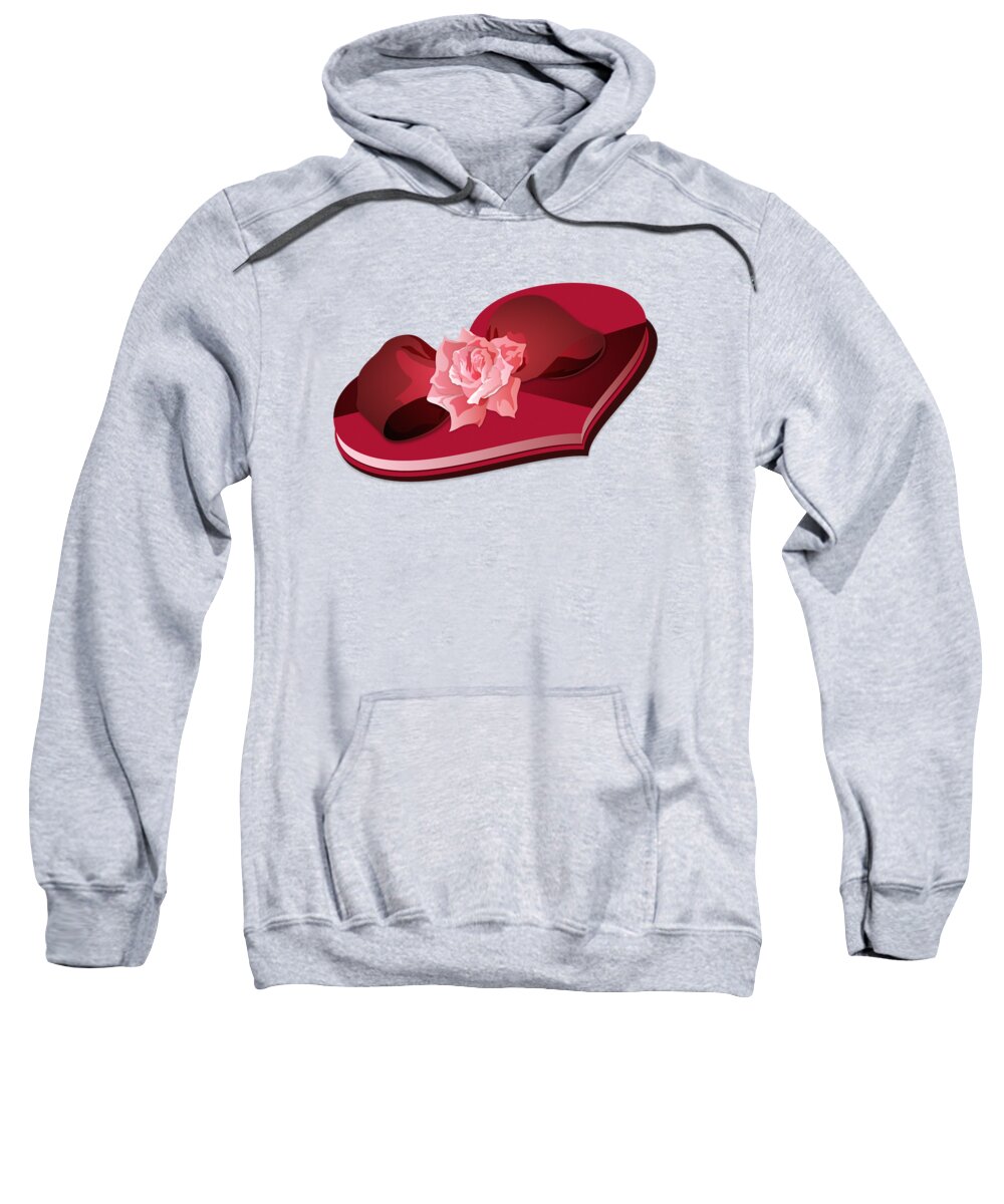 Heart Sweatshirt featuring the digital art Sweetheart Candy Box with Pink Rose by MM Anderson