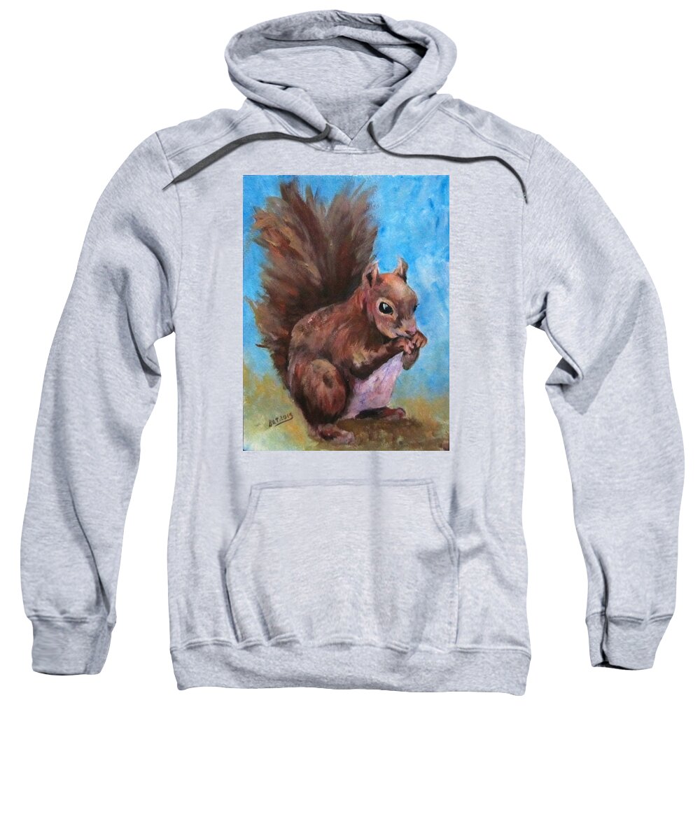 Squirrel Sweatshirt featuring the painting Sylas Saves for Winter by Barbara O'Toole