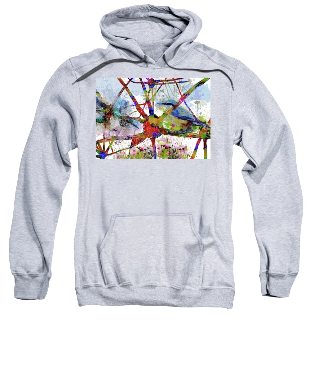 Synapses Sweatshirt featuring the mixed media Synapses with Birds and Flowers by Ann Leech