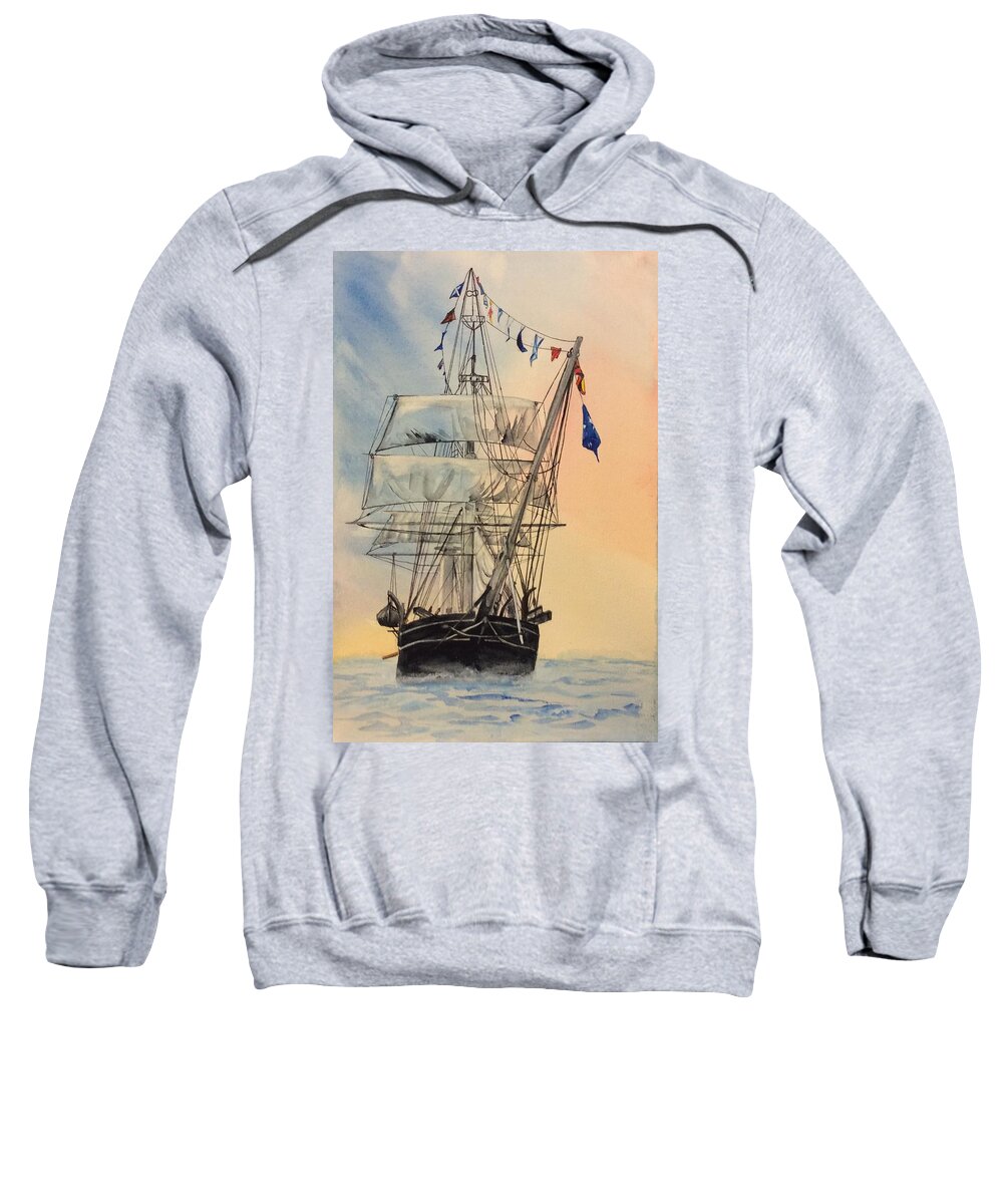 Tall Ship Sweatshirt featuring the painting Whaling Ship by Ellen Canfield