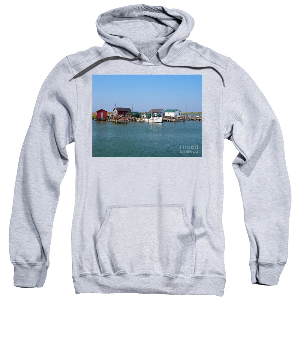 Fishing Huts Sweatshirt featuring the photograph Tangier Island Chesapeake Bay Virginia by Louise Heusinkveld